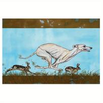 4pcs, Whippet Dog Hare Chase Vintage Placemats Linen Greyhound Racing Art Kitchen Table Decor Animal Print Mat 4PCS