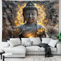 1pc Buddha statue and lotus tapestry, mysterious Buddha statue meditation meditation yoga spiritual religious tapestry (as the picture,73x95cm) black