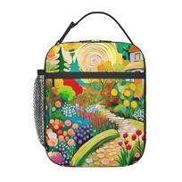 Gustav Klimt Flower Garden With Cottage Insulated Lunch Bag for Women Children Portable Food Boxes Thermal Lunch Box Tote One Size beige