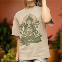 Green Tara T-Shirt Tibetan Goddess of Compassion Tee Buddhist Divine Feminine Shirt Gift for Yogis, Healers & Spiritual Women Meditation Tee S beige