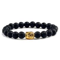Healing Buddha Head Prayer Volcanic Lava Natural Stone Strand Bead Bracelet For Men Black Beaded Yoga Women armband Jewelry black