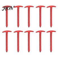 Quick Setup Tent Stakes 10Pcs Plastic Screw-in Stake, Heavy Duty T-shaped Canopy Peg, Windproof Spiral Ground Stake for Outdoor Camping Hiking Garden raudona