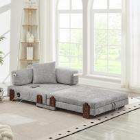 2-in-1 Folding Sofa with Sleep Function & USB & Type C Port & Storage,Compact Sofa Bed with Armrests for Small Spaces ,Guest Room & Loft - Light Grey 84 x 170.5 x 48 cm šviesiai pilka spalva