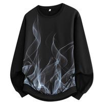 Men's Flame Graphic Crew Neck Sweatshirt - Casual Long Sleeve Pullover with Bold Fire Print Design M pilka
