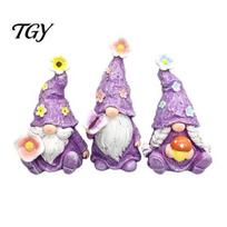 Holiday Gift for Garden Lovers 3PCS Lavender Gnome Elf Figurines Set, Resin Spring Floral Decor Purple Home Decorations Tray Ornaments, Decorative 1 Set