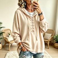 Women's Casual Pullover Hoodie, Loose Fit, Drop Shoulder, Color L dangaus mėlyna spalva