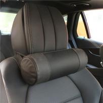 Memory Foam Car Neck Pillow/Genuine Leather Auto Cervical Round Roll Office Chair Bolster Headrest Supports Cushion Pad Black juoda