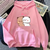 Animacinis pandų Bubu ir Dudu moteriškas didelio dydžio džemperis su gobtuvu Kawaii Harajuku apvalia iškirpte Unisex spausdinti drabužiai Viršutiniai drabužiai 3XL white