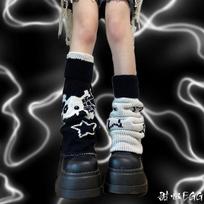 Autumn/Winter Japanese Spicy Girl Star Skull Leg Warmers: Y2K Slimming Student Reversible Scrunch Socks One Size gray
