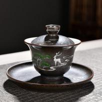 White Porcelain Sancai Gaiwan Teacup gray