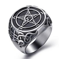 New Man Ring Pentagram Baphomet Goat Sulfur Leviathan Cross Satan Devil Symbol Ring Jewelry 7 black