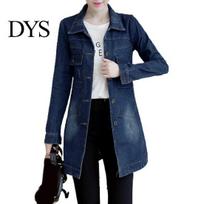 Jacket Turn-Dwon Collar Flap Pockets Denim Shrink Slim Coat Resistant Irregular Hem Long Women Streetwear L šviesiai mėlyna spalva