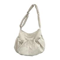 Crossbody Bag for Girl Women Solid Color Pleated Drawstring Shoulder Bag Large Capacity Versatile Bag Nylon Bag chaki