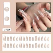 Summer ice permeability light coffee cat eye less fashion white ins European and American style removable manicure 30 pieces beige