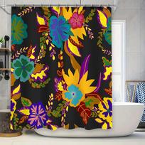 128 Character Title: Bathroom Shower Curtain with Vibrant Floral Pattern Modern Home Decor in Black Background 90x180cm yellow