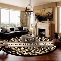 Amerikietiško stiliaus leopardo rašto apvalus kilimas Dekoracija Svetainė Didelio dydžio kilimai Namų sofos zona Stalai Kėdės Neslystantys grindų kilimėliai 80cm x 80cm black