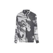 Armani Exchange FW23 Raštuotas raidžių spaudos viengubo atlapo ilgomis rankovėmis marškiniai Vyriški marškiniai Juodas 6RZC10-ZNRNZ-22BS XL gray