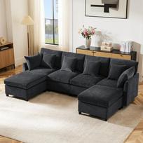 Modular Sofa, Convertible into U-Shape and L-Shape, with 2 Stools and 6 Cushions, Chenille Fabric Set, Living Room, Apartment. [old sku: N653P97714G] 278 x 161 x 81 cm pilka