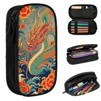 Chinese Dragon Asian Oriental Style Art Pencil Case for Studen School Pen Box Pencil Bag Stationery Supplies Pen Holder Bag 21x10.5x5cm
