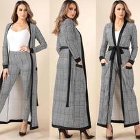 3pcs Woman Fashion Plaid Cloak Coat Sling Pants Set Casual Suit M pilka