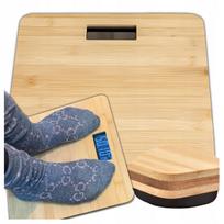 Elektroninės bambukinės svarstyklės voniai, LCD ekranas, maksimali apkrova 180 kg, temperatūros rodymas