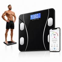 Vonios svarstyklės, elektroninės, stiklinės, 8 viename, 180 kg, juodos, LCD, su Bluetooth