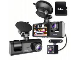 Automobilinė vaizdo registratorius, Full HD, 3 objektyvai, 64GB SD kortelė