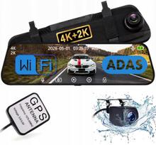 Vaizdo registratorius su 4K+2K UHD įrašymu, QHD galine kamera, ADAS, BSD, WiFi ir GPS veidrodėlyje