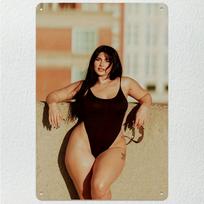Kalėdinės Pin-Up merginos metalinis ženklas, dovana biurui, sienų dekoras 20x30cm brown