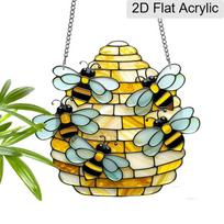 Acrylic Bee & Beehive Suncatcher Stained Glass Effect Window Hanging Ornament Nature Gifts for Home Decor Lovers 20cm/7.87Inches