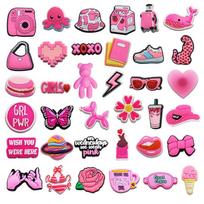 Pink Girl Shoe Decoration Set for Hole Shoes Sandal Shoes Adorable Style Multispecies Fashionable Shoe Charms Party Favors 37Pcs pink