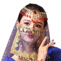 Belly Dance Face Veil with Coin for Woman Halloween Costume Cosplay Veil Half Face Veil for Belly Dance karališkos mėlynos spalvos