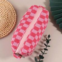 Cute Checkered Pencil Case Portable Travel Storage Bag  Pencil pouch Gift Women's Storage bag Suitable for Girls' Travel pink