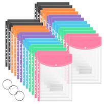 24 Pcs A4 Binder Pocket Organizer Folders Expandable Waterproof Envelopes Binder Folders Clear Snap Button For School Office blue