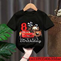 Lightning Mcqueen Boys T Shirt Kids Clothes Birthday Number 1-9 Print Children's Clothing Party Wear Cotton Tops  Cars Tee 110 black