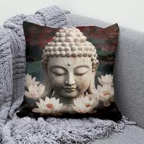 Vikama Buddha Statue Pillow Cover Watercolor Buddha Portrait Cushion Case For Yoga Studio Meditation Room Decor Peach skin 18*18(CM)-1Pcs black