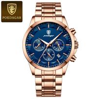Poedagar 928 Vyriškas Chronografo Laikrodis Nerūdijančio Plieno Apyrankė Atsparus Vandeniui Šviečiantys Rodyklė Kalendorius Prabangus Verslo Laikrodis Poedagar 928 blue