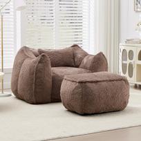 Giant Bean Bag Chair for Adults &Kids Faux Fur Sofa Chairs with Pillow &Ottoman, Comfy Reading & Gaming Beanbag Couch for Bedroom Living Room, Khaki 123 x 157 x 73 cm chaki