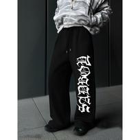 Black Wide Leg Pants with Gothic REVENGE Print Streetwear Essential S black
