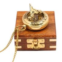 5.08 cm Push Botton Pocket Sundial Compass with Wood Box Wedding, Anniversary, Birthday, Christmas Gift beige