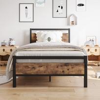 Lova 90x200 cm, pagaminta iš metalo ir medžio – tvirta viengulė lova su grotelėmis ir laikymo vieta, svečių lova/jaunimo lova 206.5 x 91 x 91 cm ruda