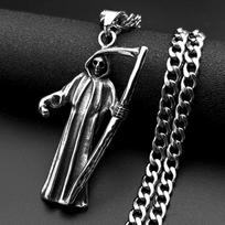 Holy Saint Death Santa Muerte Grim Reaper Necklace for Men Stainless Steel Silver Color Male Necklaces Jewelry Gift NZZ518S05 gray