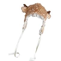 Furry Leg Warmer for Girls Cartoon Deer with Lace Brim Oversized Headgear Lovely Hat Cosplay Photo Props A beige