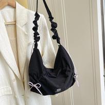 Flower dumpling bag student dopamine color matching drawstring shoulder bag class commuter underarm tote bag white