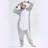 Koala Cartoon Animal Onesie Pajamas - Flannel Homewear for Couples Large gray