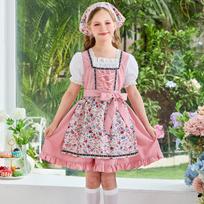 Girls Farm Dress with for Oktoberfest 120 rožinė