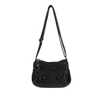 Washed Denim Crossbody Bag with Multiple Zipper Pockets Casual Shoulder Purse for Women Daily Travel juoda
