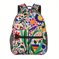 Vibrant Floral Print Backpack for Men & Women - Lightweight, Ergonomic Design with Padded Laptop Compartment, Adjustable Shoulde blue