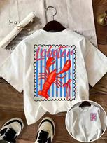 Summer Lobster Graphic Tee Marine Animal Print Tshirt Beach Vacation Style Top Casual Short Sleeve Fashion Streetwear Unisex 4XL gray