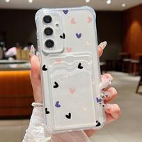 Kortelių dėklas Piniginė Dėklas Samsung Galaxy S25 Edge S24 Ultra S23 S24 FE A17 A55 A35 A25 A15 A16 A56 5G Mažos širdelės TPU telefono dėklas For Samsung S25 Plus white